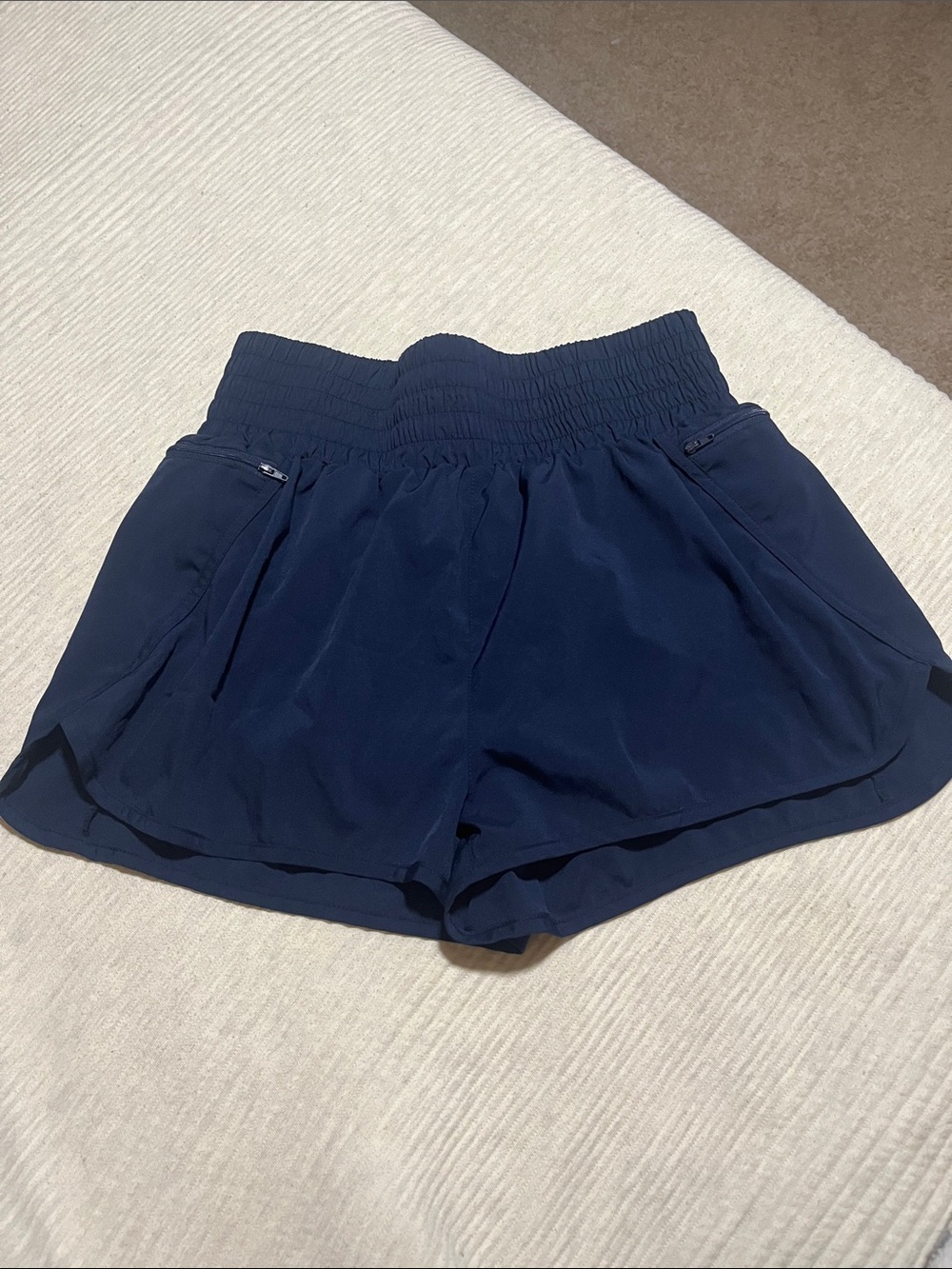 SILKWORLD High-Rise Running Gym Shorts w/ Compression Liner (Navy Blue, X-Large)